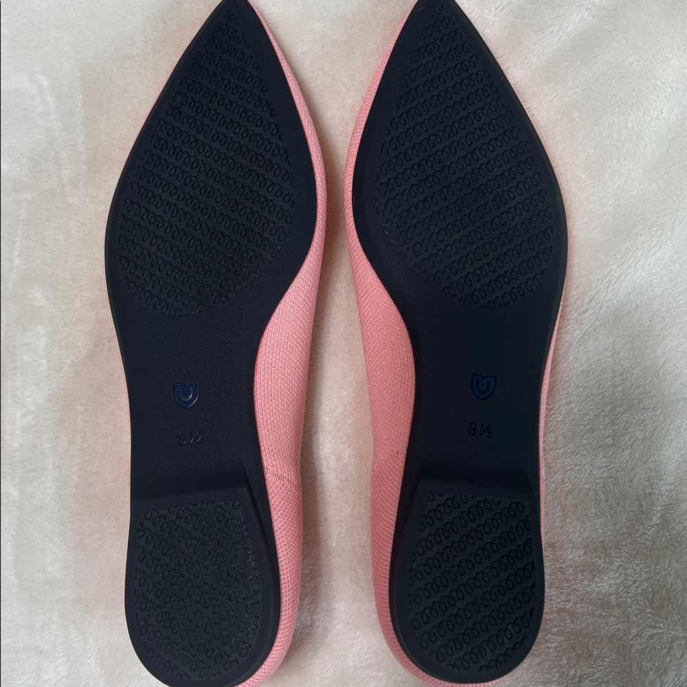 NEW - Rothy's Pink Pointed-Toe Knit Flats with Blue Heel Trim - Picture 6 of 9